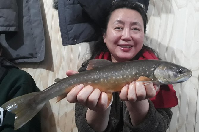 Fairbanks Ice Fishing Expedition in a Heated Cabin with Fish Cookout - Getting settled inside the heated fishing cabin