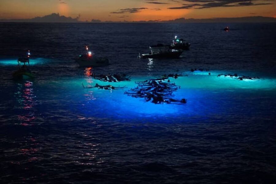 Kailua-Kona: Manta Ray Watching Nighttime Boat Trip - Leaving shore under the Kona night sky