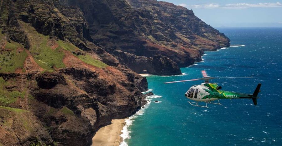 Lihue: Deluxe Waterfall Safari Helicopter Tour - First views of the Na Pali Coast