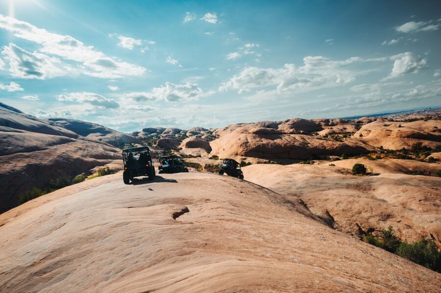 Moab: Hell's Revenge UTV 4x4 Guided Adventure - Climbing the first slickrock fins