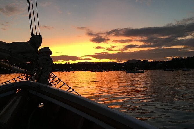 Windjammer Classic Sunset Sail from Camden, Maine - Sunset behind Mount Battie